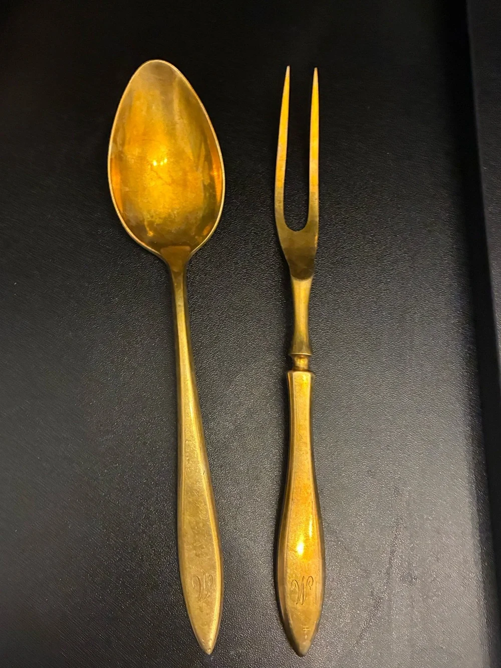 Vintage Dirilyte Gold Serving Set Spoon & Fork MCM Old Money Ralph Lauren Table